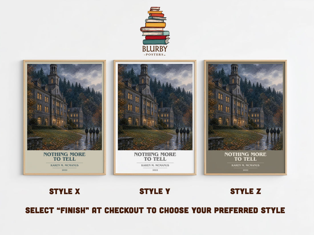 Nothing More to Tell book cover print in frame leaning in hallway – young adult wall art (mockup)