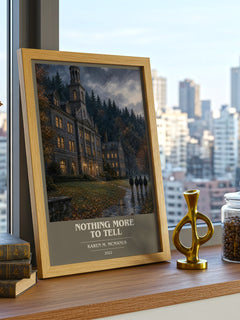 Nothing More to Tell book cover print framed by window – literary home decor