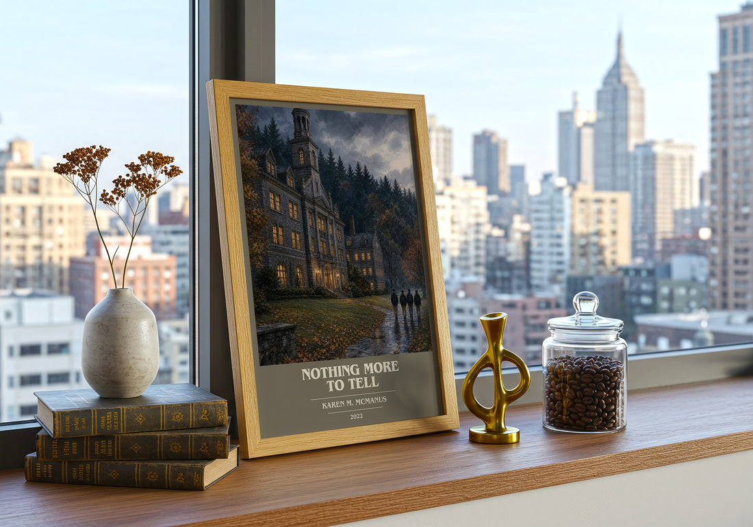 Nothing More to Tell book cover print framed by window – literary home decor