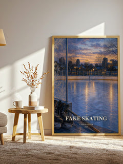 Fake Skating watercolour print in frame leaning in hallway – romance wall art