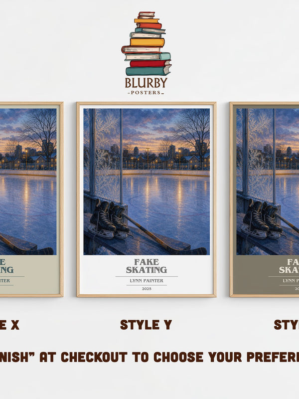 Fake Skating book cover print in frame leaning in hallway – romance wall art