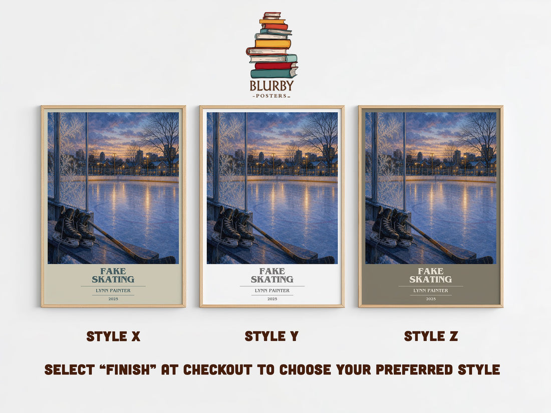 Fake Skating book cover print in frame leaning in hallway – romance wall art (mockup)