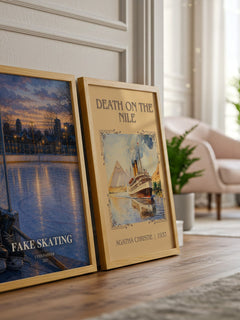 Fake Skating watercolour print framed by window – literary home decor