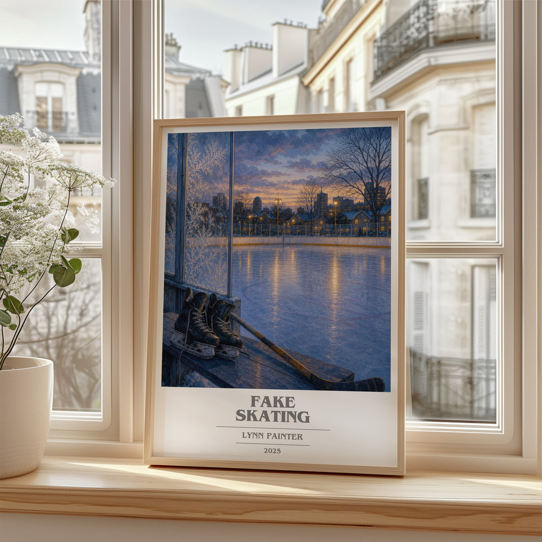 Fake Skating Book Cover Poster by Lynn Painter – framed print by a bright window