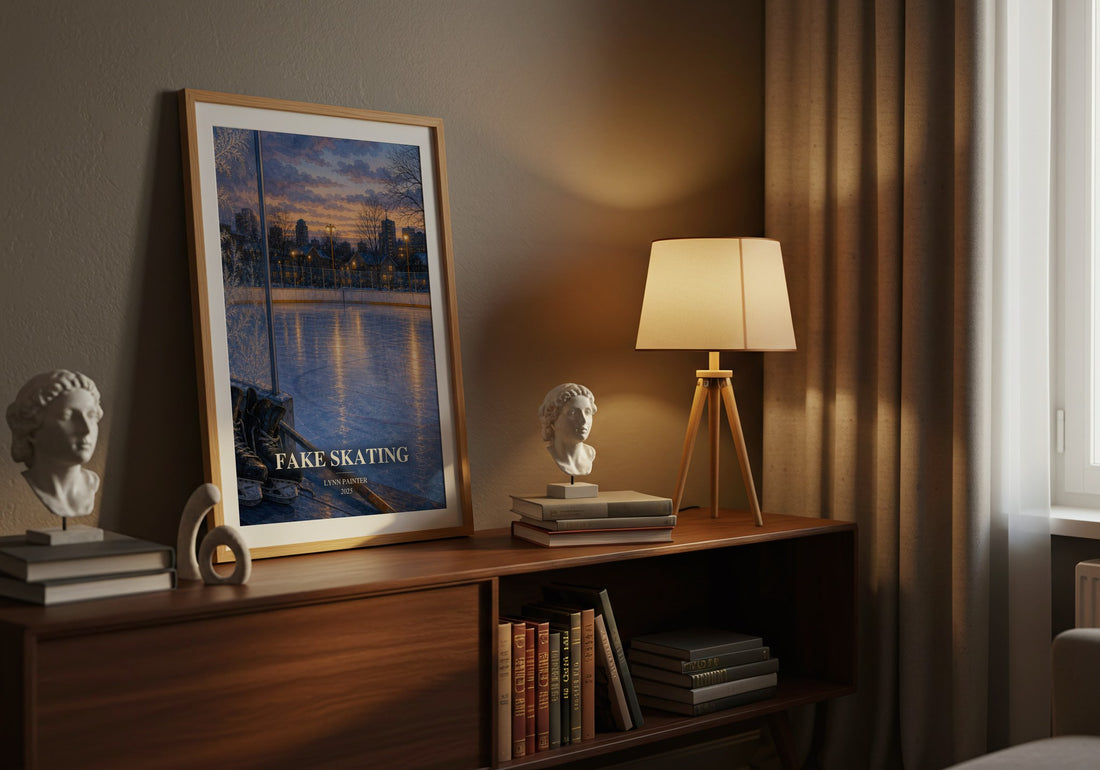 Fake Skating watercolour print on bookshelf – Lynn Painter fan gift