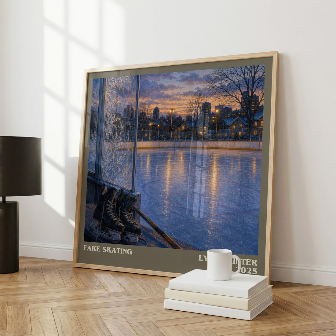 Fake Skating literary print framed by window – literary home decor