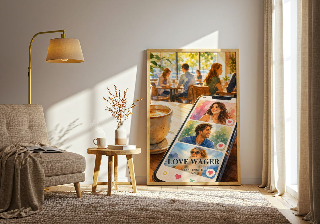 Love Wager watercolour print in frame leaning in hallway – romance wall art