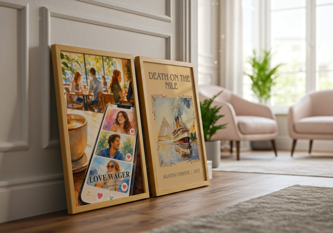 Love Wager watercolour print framed by window – literary home decor