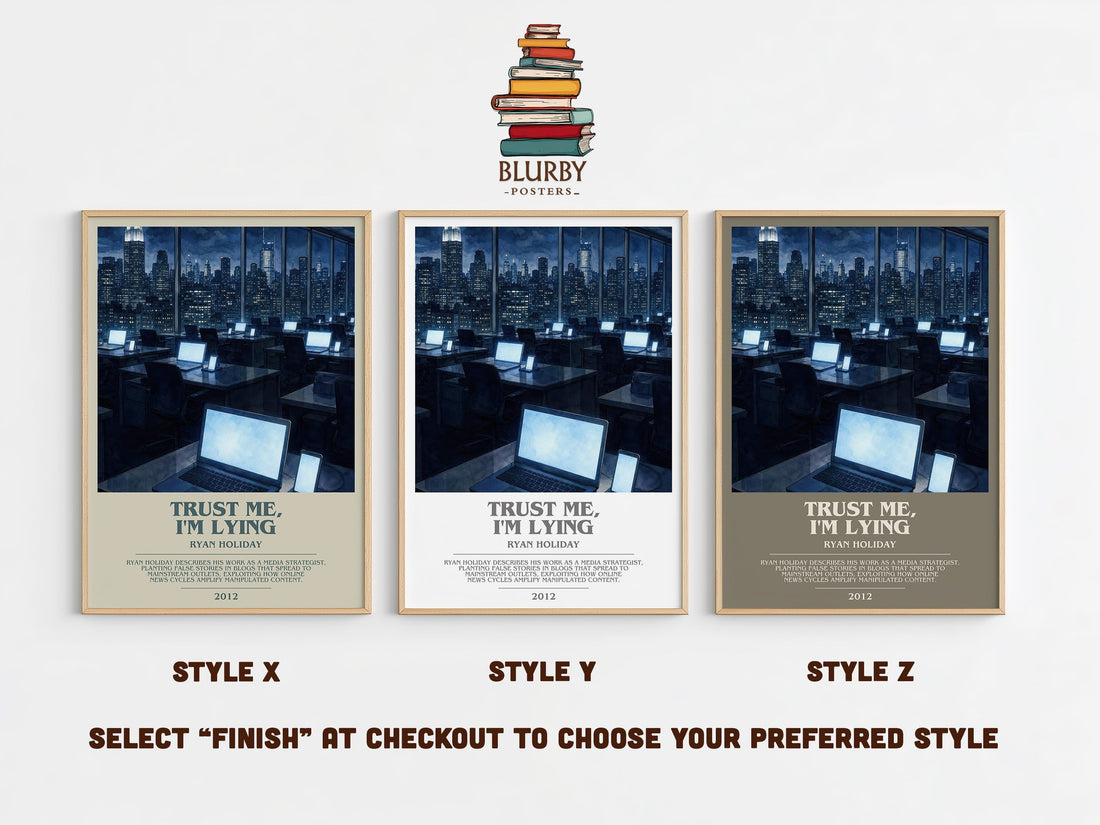 Trust Me, I'm Lying bookish print in frame leaning in hallway – non fiction wall art (mockup)