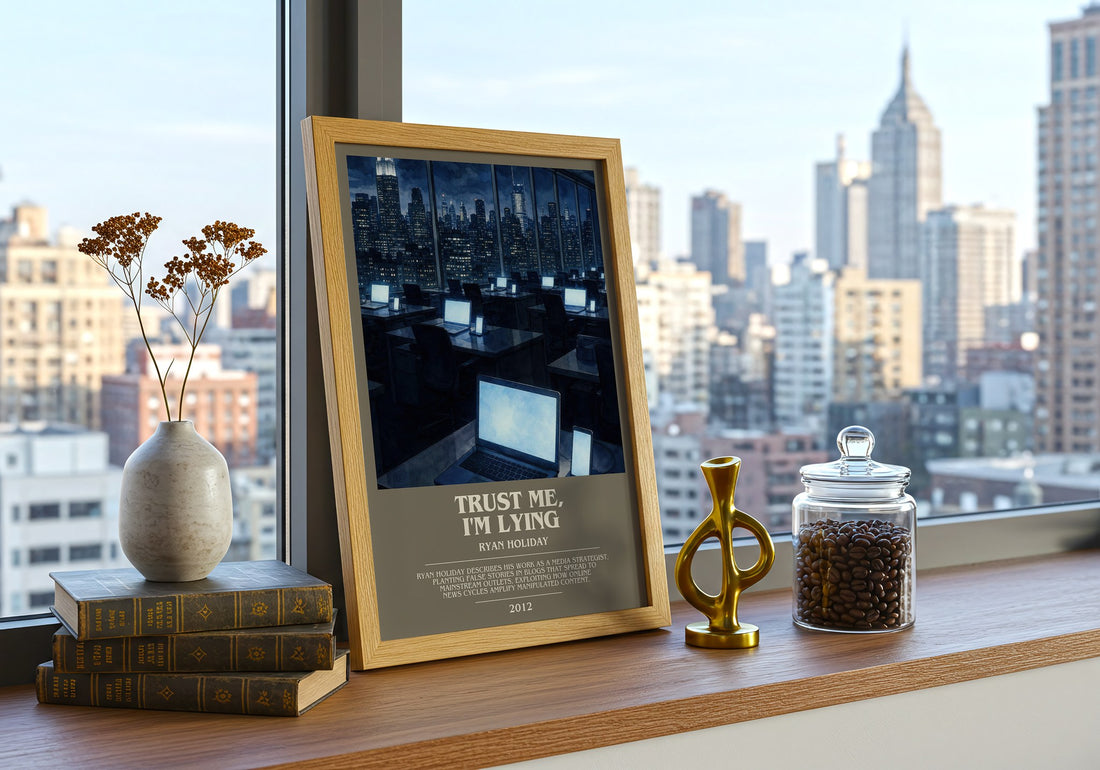 Trust Me, I'm Lying bookish print framed by window – literary home decor