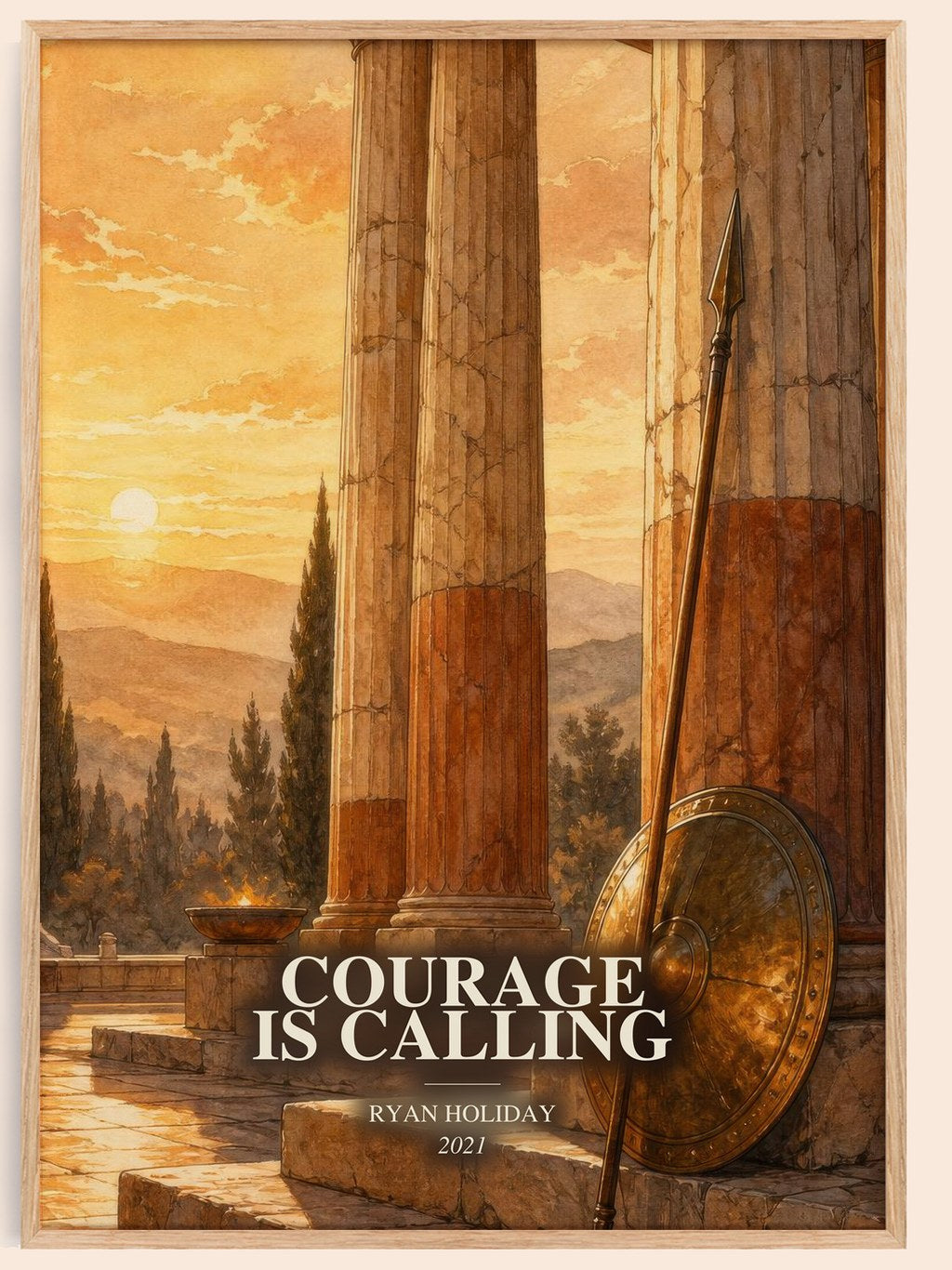 Courage Is Calling watercolour book poster by Ryan Holiday – framed literary art print