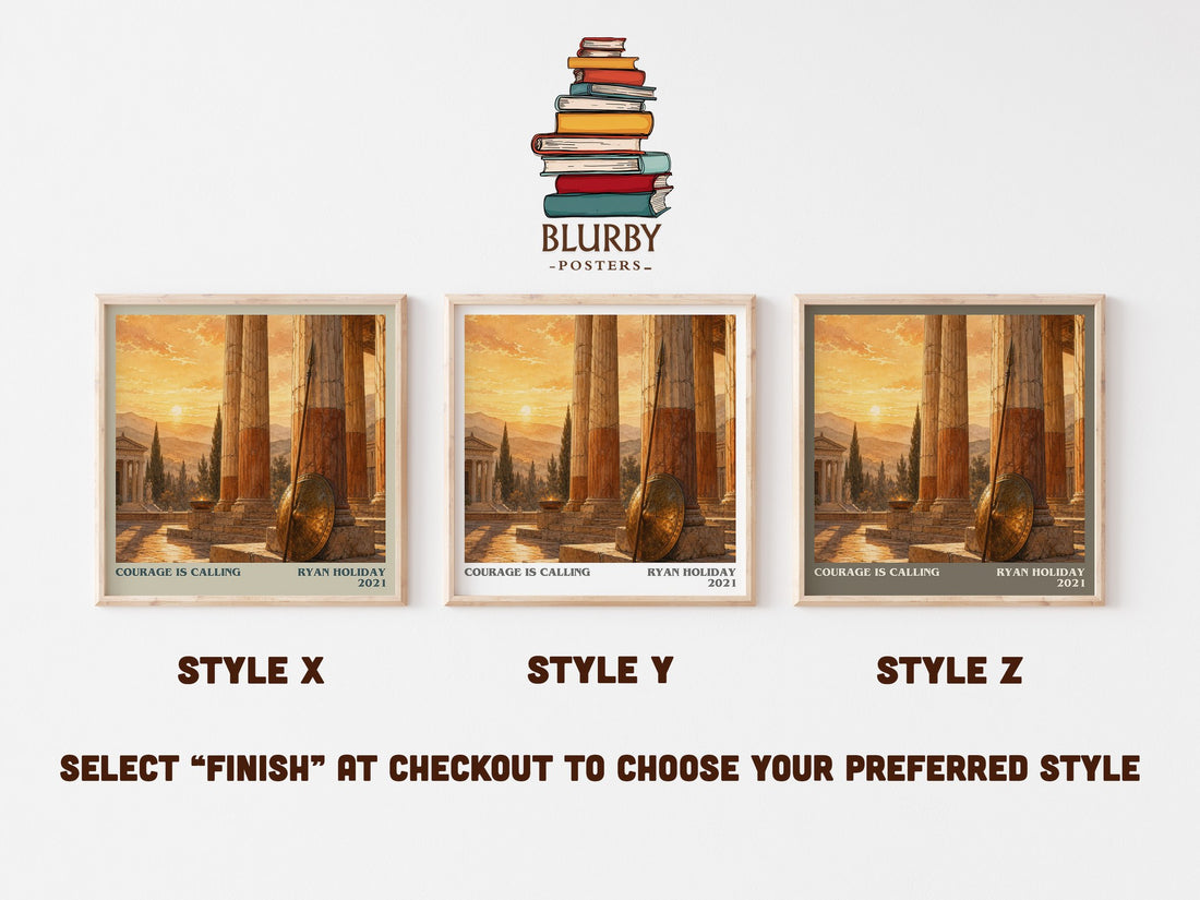 Courage Is Calling literary print in frame leaning in hallway – philosophy wall art (mockup)