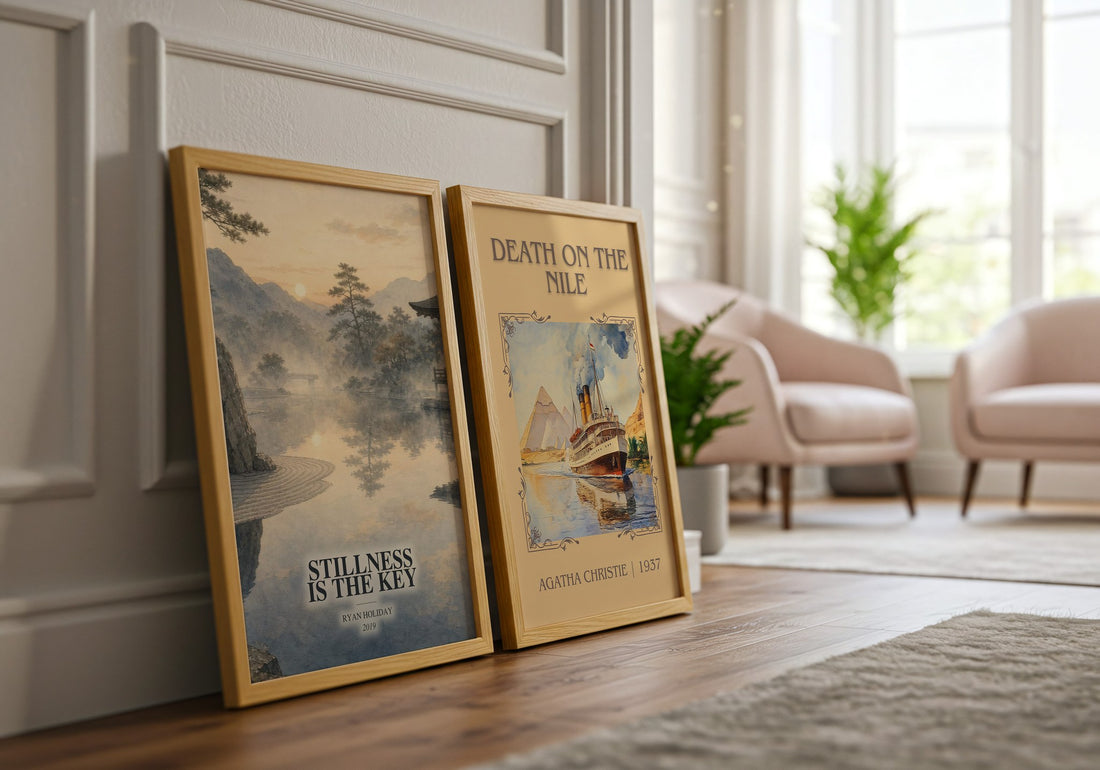 Stillness Is the Key watercolour print framed by window – literary home decor