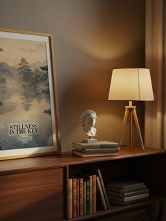 Stillness Is the Key watercolour print on bookshelf – Ryan Holiday fan gift