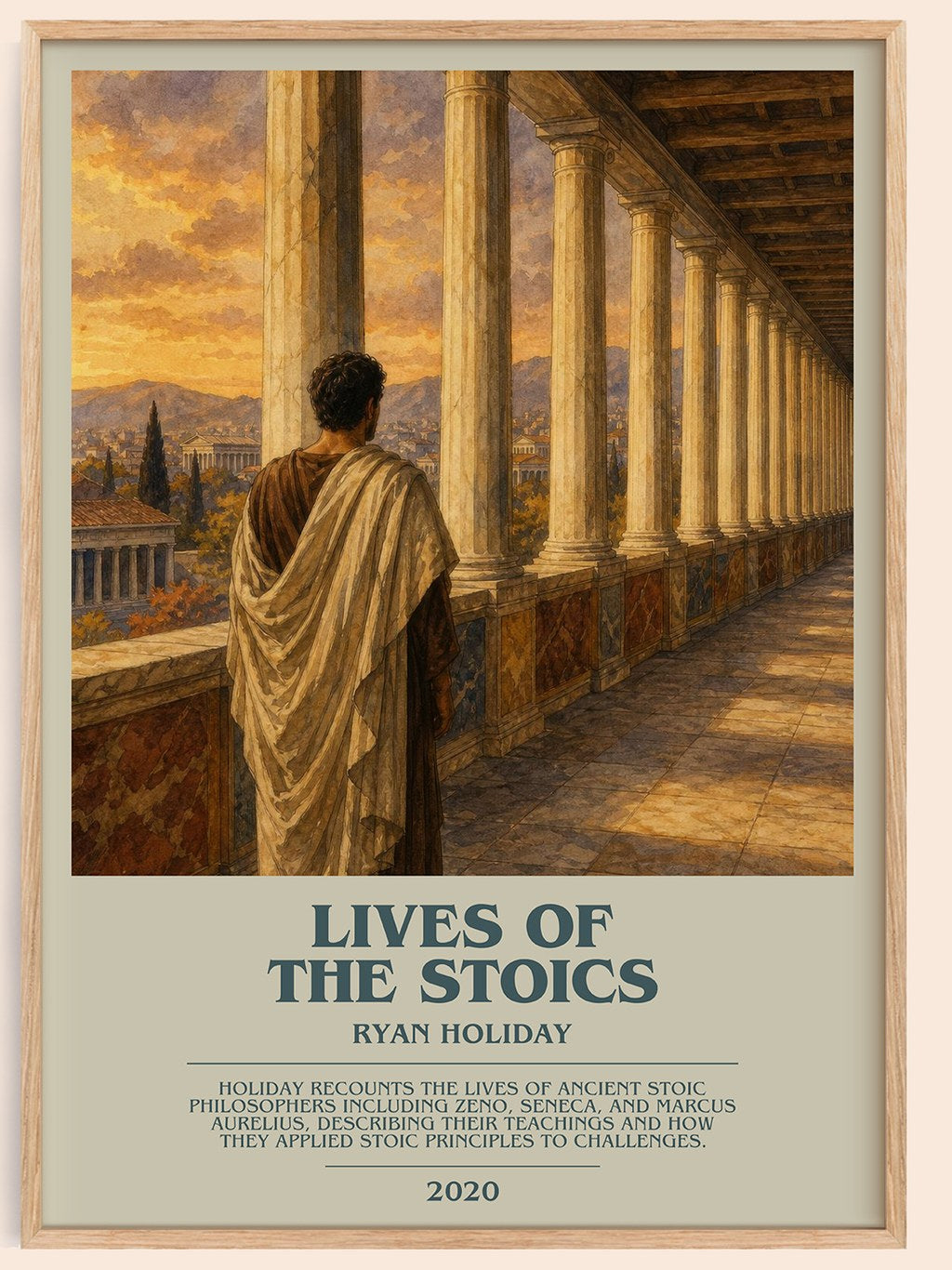 Lives of the Stoics bookish book poster by Ryan Holiday – framed literary art print