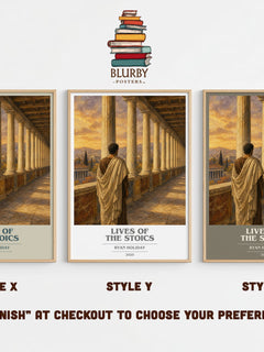 Lives of the Stoics book cover print in frame leaning in hallway – philosophy wall art