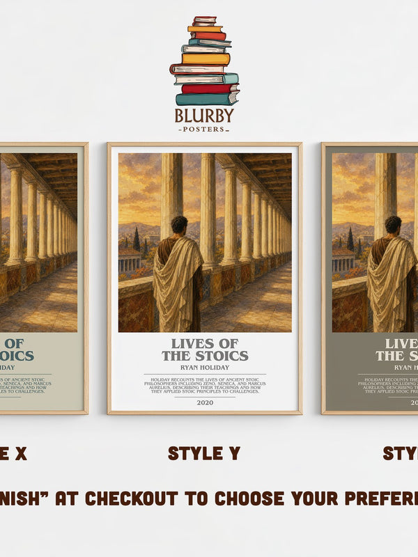 Lives of the Stoics bookish print in frame leaning in hallway – philosophy wall art