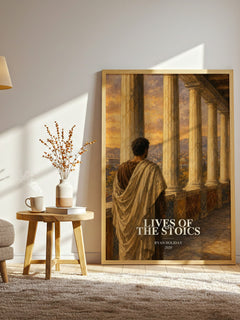Lives of the Stoics watercolour print in frame leaning in hallway – philosophy wall art