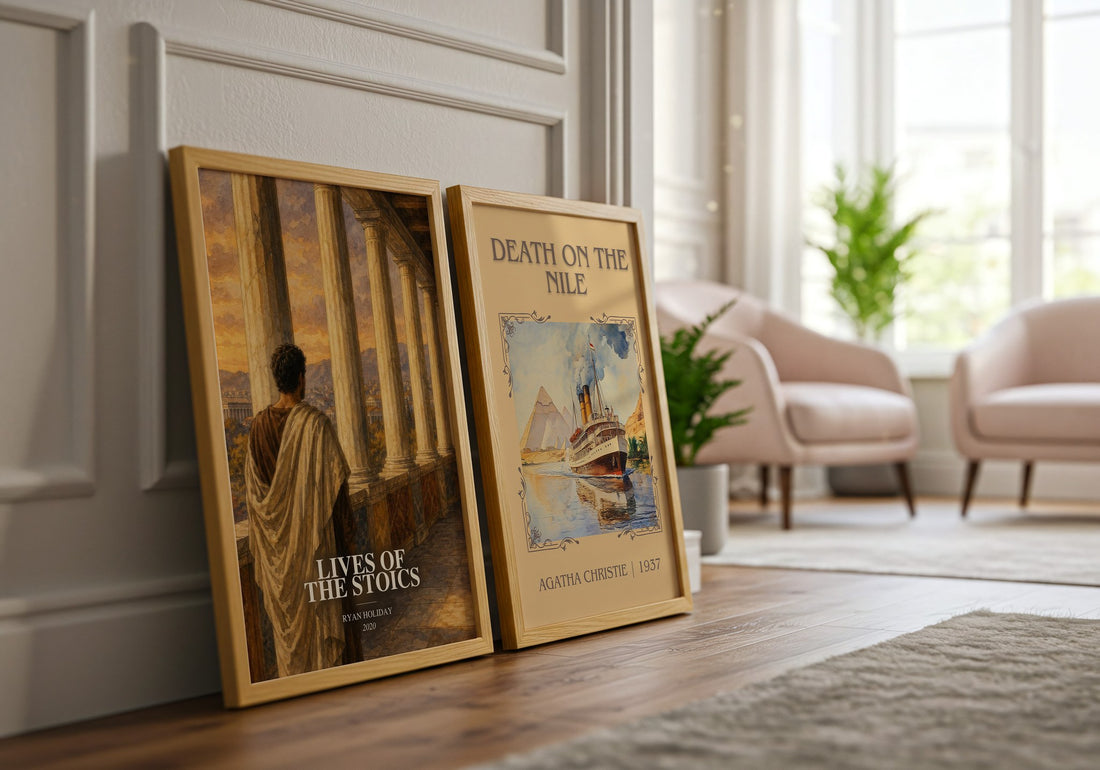 Lives of the Stoics watercolour print framed by window – literary home decor