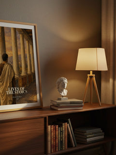 Lives of the Stoics watercolour print on bookshelf – Ryan Holiday fan gift