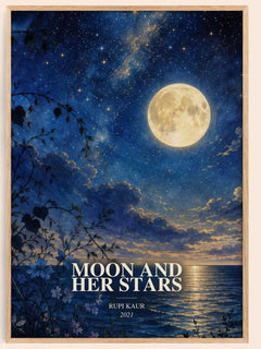 Moon and Her Stars watercolour book poster by Rupi Kaur – framed literary art print