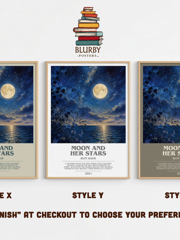 Moon and Her Stars bookish print in frame leaning in hallway – poetry wall art