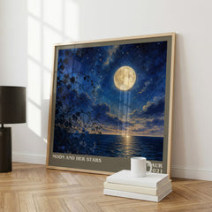 Moon and Her Stars literary print framed by window – literary home decor