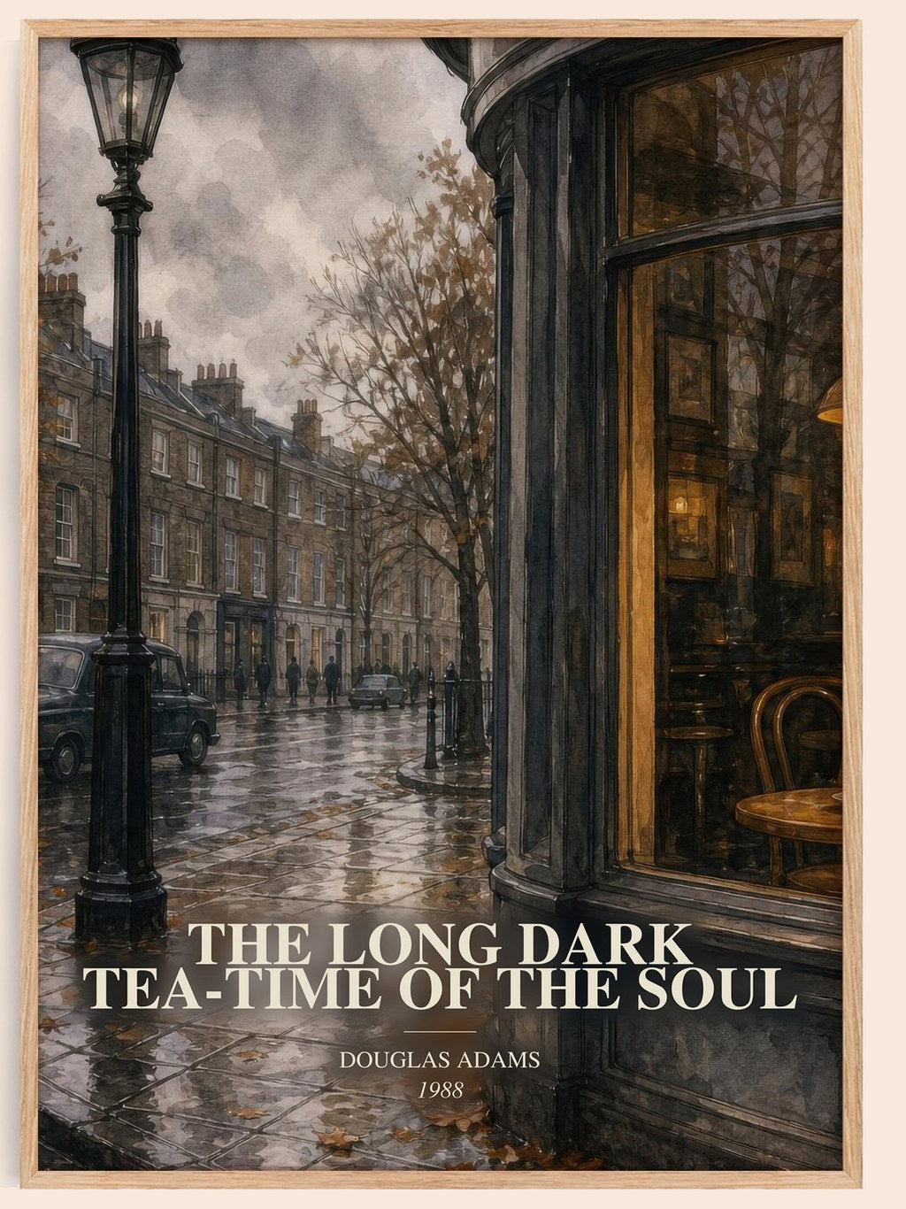 The Long Dark Tea-Time of the Soul watercolour book poster by Douglas Adams – framed literary art print