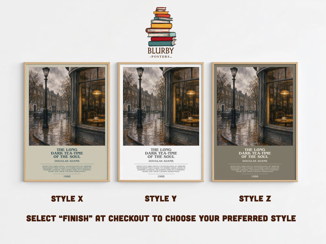 The Long Dark Tea-Time of the Soul bookish print in frame leaning in hallway – fantasy wall art (mockup)
