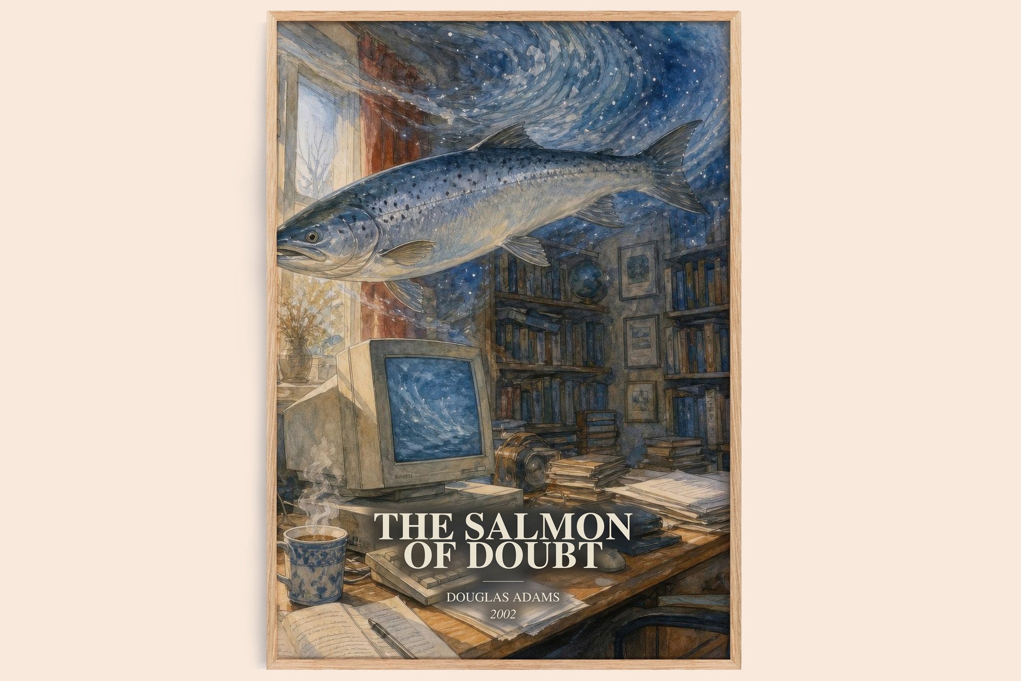 The Salmon of Doubt Book Watercolour Illustration by Douglas Adams