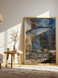 The Salmon of Doubt watercolour print in frame leaning in hallway – sci fi wall art