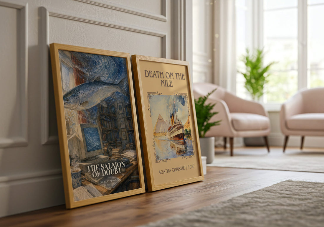 The Salmon of Doubt watercolour print framed by window – literary home decor