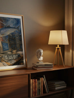The Salmon of Doubt watercolour print on bookshelf – Douglas Adams fan gift