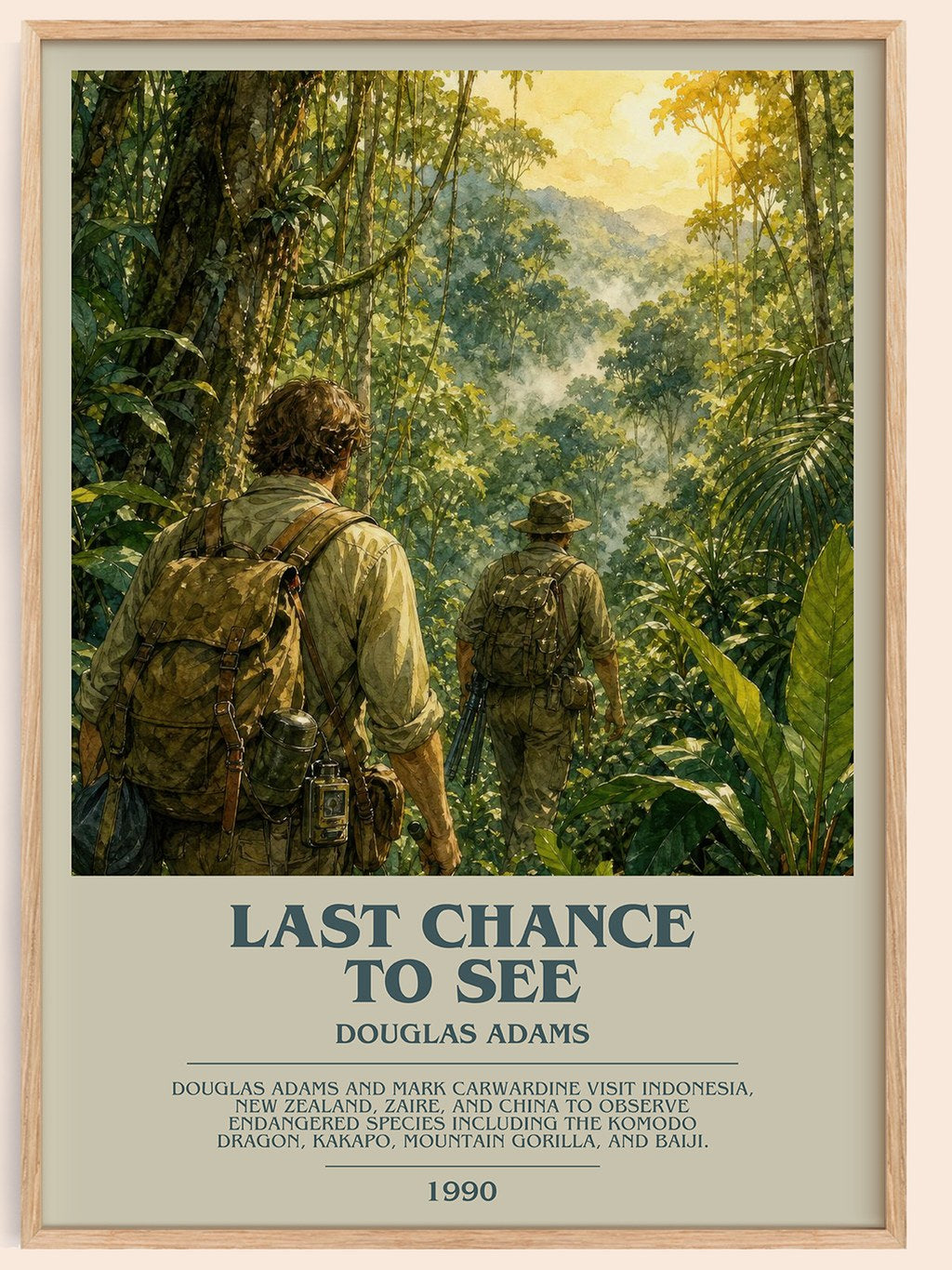 Last Chance to See bookish book poster by Douglas Adams – framed literary art print