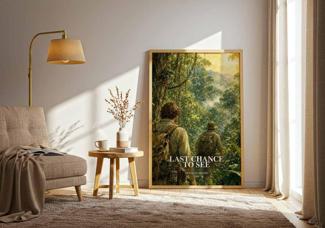 Last Chance to See watercolour print in frame leaning in hallway – non fiction wall art
