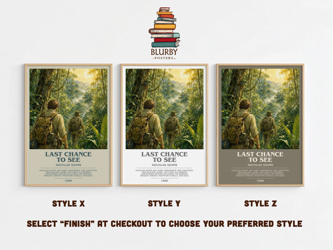 Last Chance to See bookish print in frame leaning in hallway – non fiction wall art (mockup)
