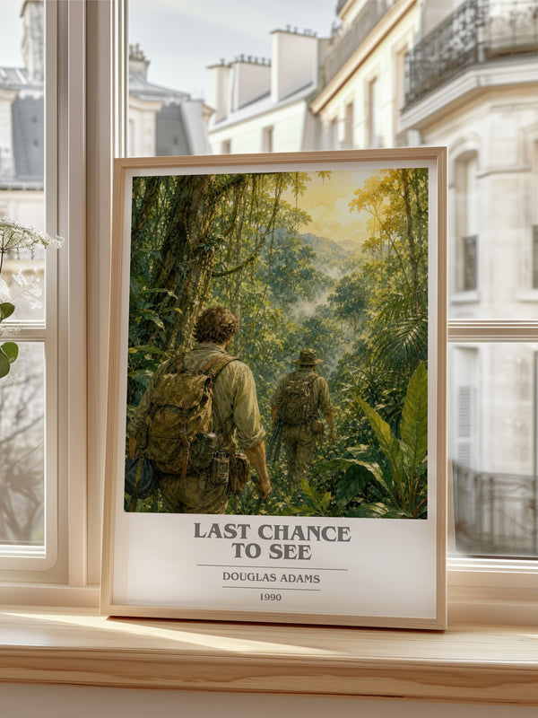 Last Chance to See book cover poster colour and style options – Douglas Adams book art