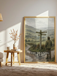 The meaning of Liff watercolour print in frame leaning in hallway – non fiction wall art
