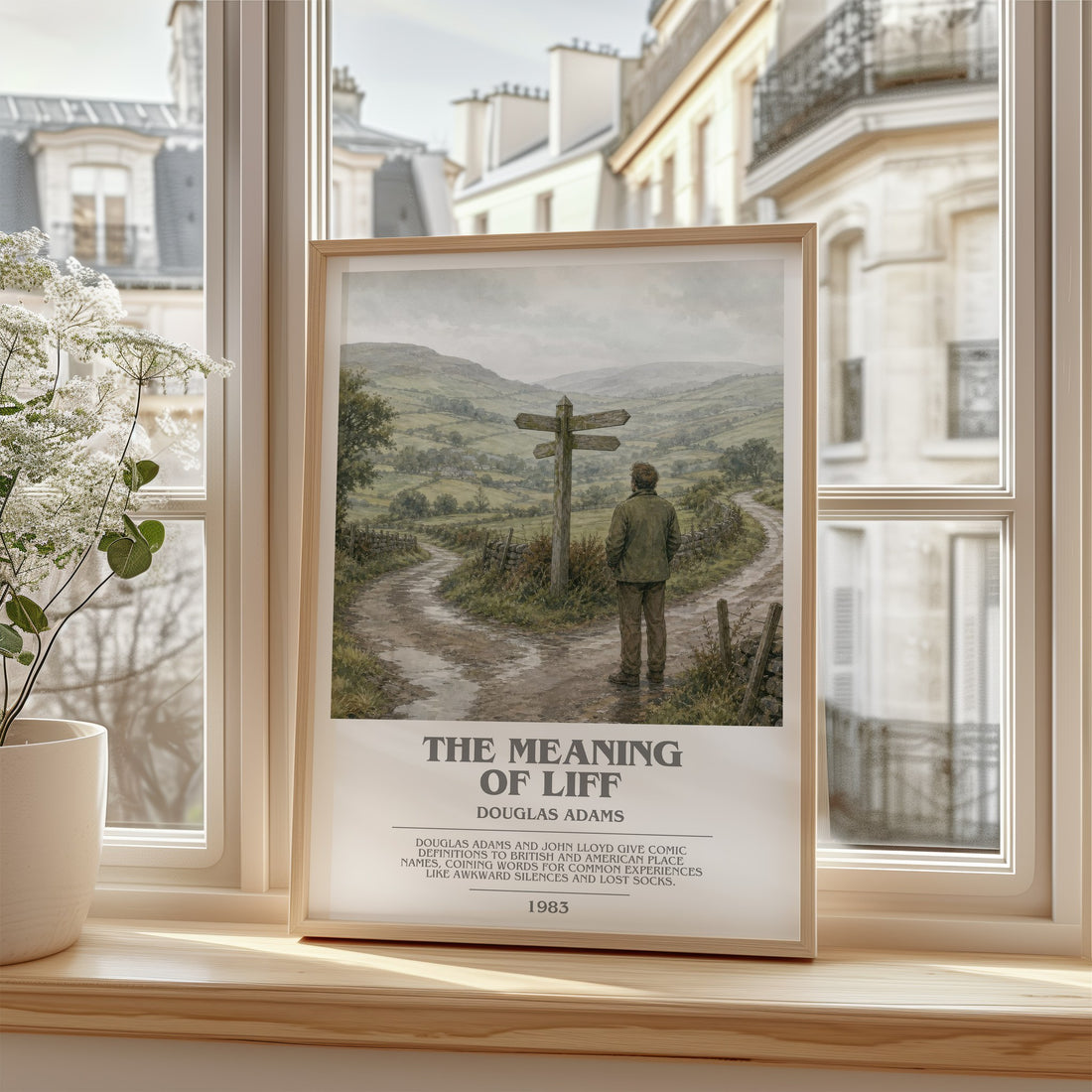 The meaning of Liff bookish poster colour and style options – Douglas Adams book art (mockup)