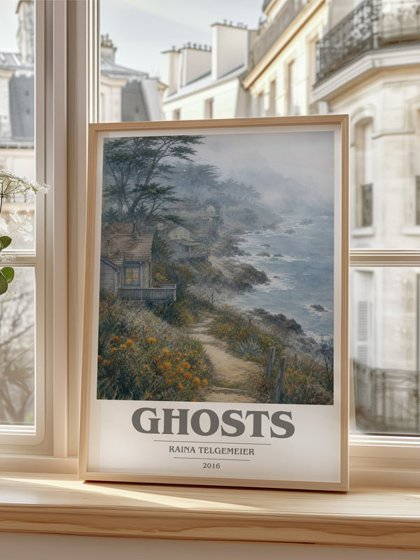 Ghosts book cover poster colour and style options – Raina Telgemeier book art