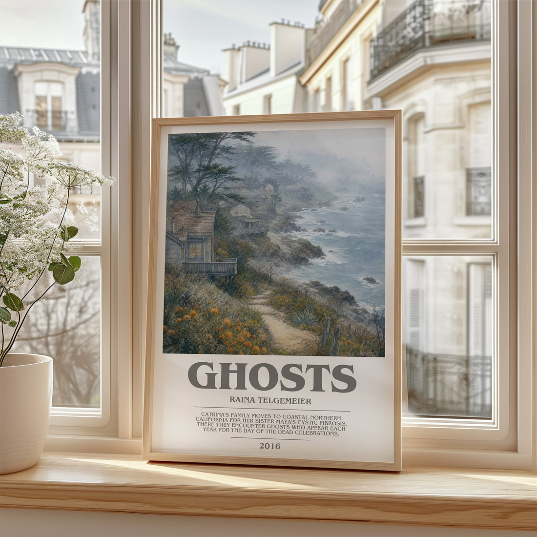 Ghosts bookish poster colour and style options – Raina Telgemeier book art (mockup)