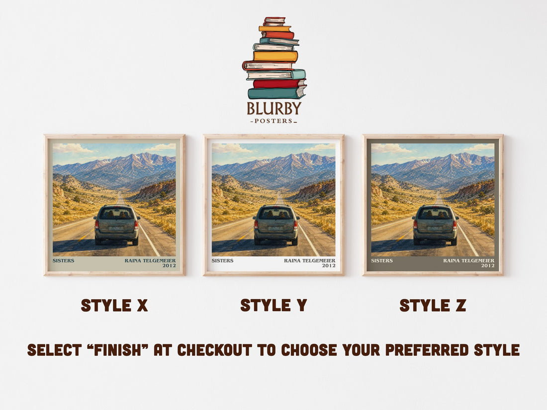 Sisters literary print in frame leaning in hallway – memoir wall art (mockup)