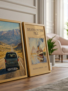 Sisters watercolour print framed by window – literary home decor