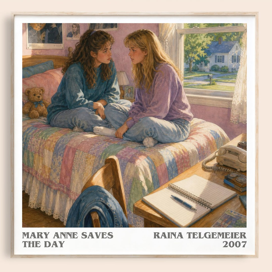 Mary Anne Saves the Day literary book poster by Raina Telgemeier – framed literary art print