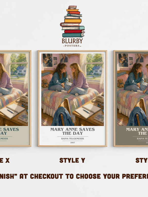 Mary Anne Saves the Day book cover print in frame leaning in hallway – childrens wall art