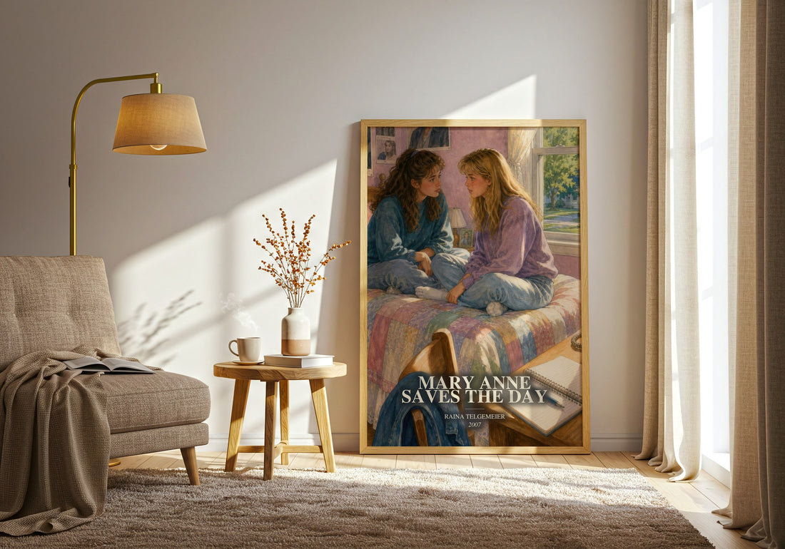Mary Anne Saves the Day watercolour print in frame leaning in hallway – childrens wall art