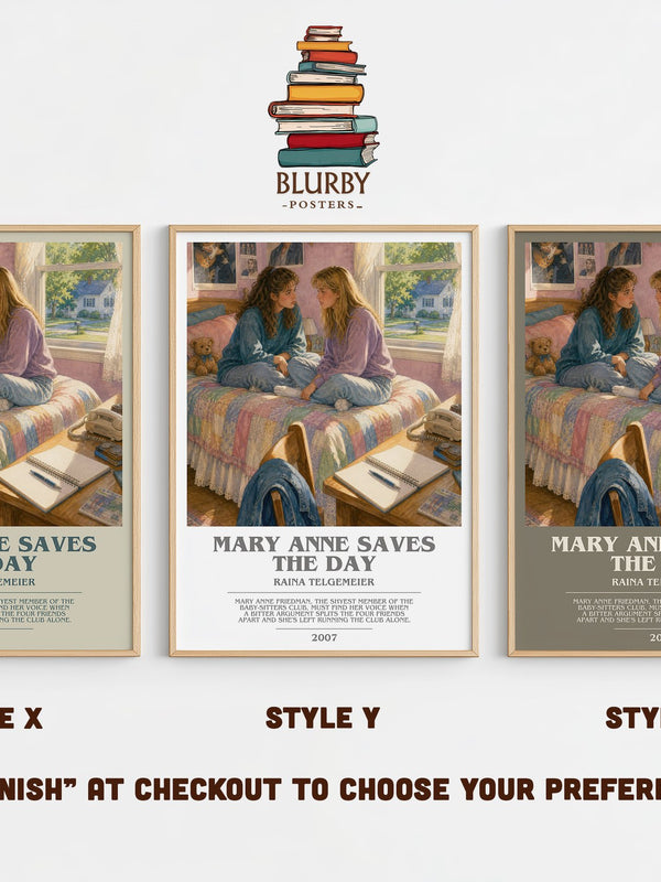 Mary Anne Saves the Day bookish print in frame leaning in hallway – childrens wall art