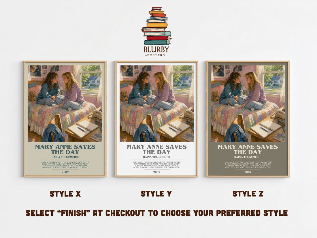 Mary Anne Saves the Day bookish print in frame leaning in hallway – childrens wall art (mockup)