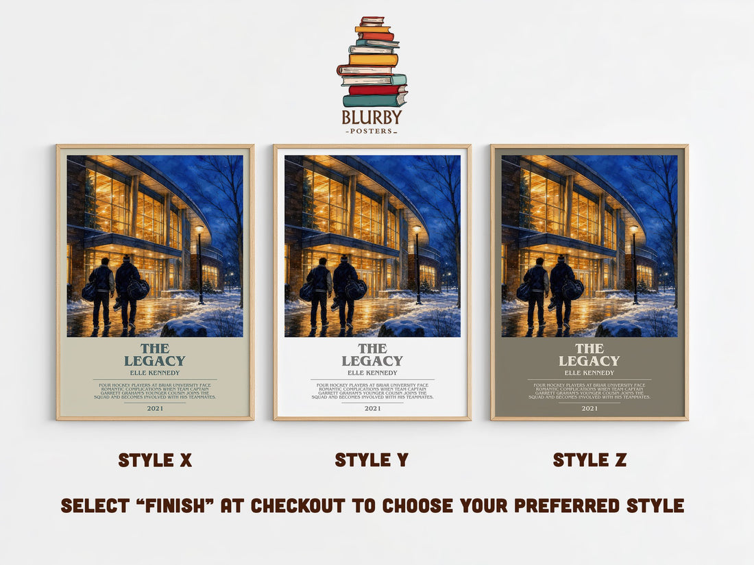 The Legacy bookish print in frame leaning in hallway – romance wall art (mockup)