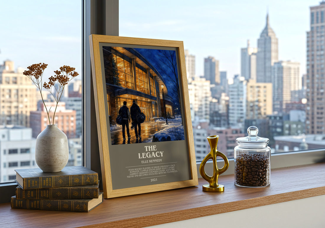 The Legacy bookish print framed by window – literary home decor